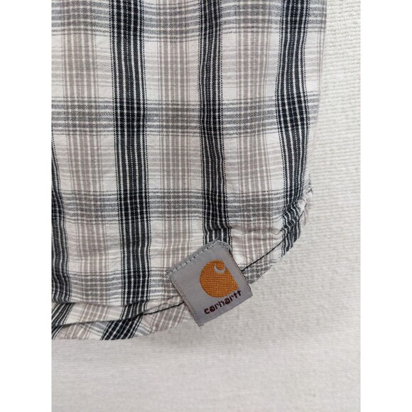 Carhartt Relaxed Fit Button Up Shirt Men's Medium Blue/Gray Plaid Short Sleeve - Picture 3 of 8